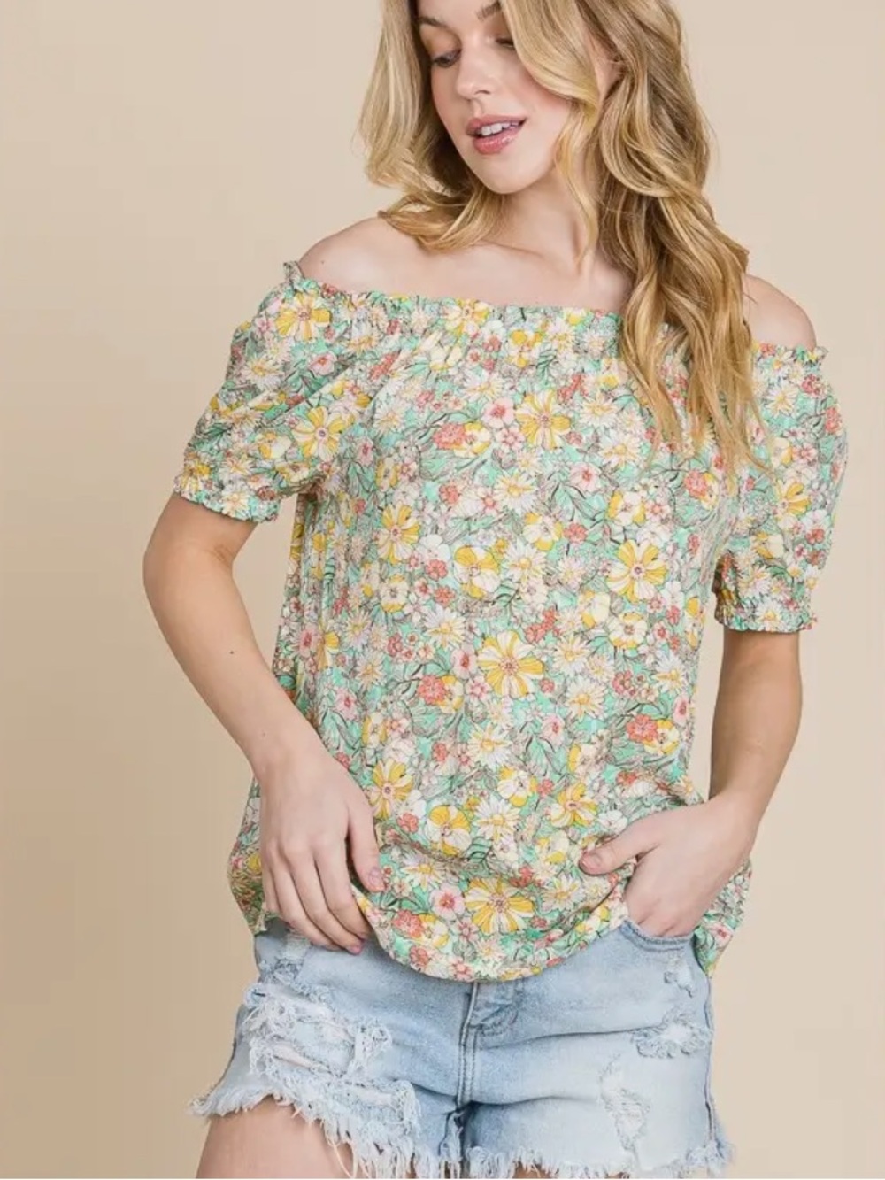 Floral Off-Shoulder Smocked Top